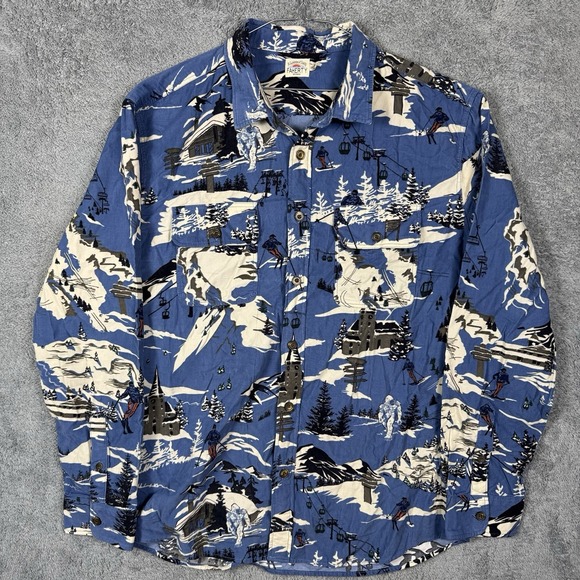 Faherty Corduroy Shirt Mens 2XL All Over Print Winter Ski Hike Mountain Snow - Picture 2 of 16